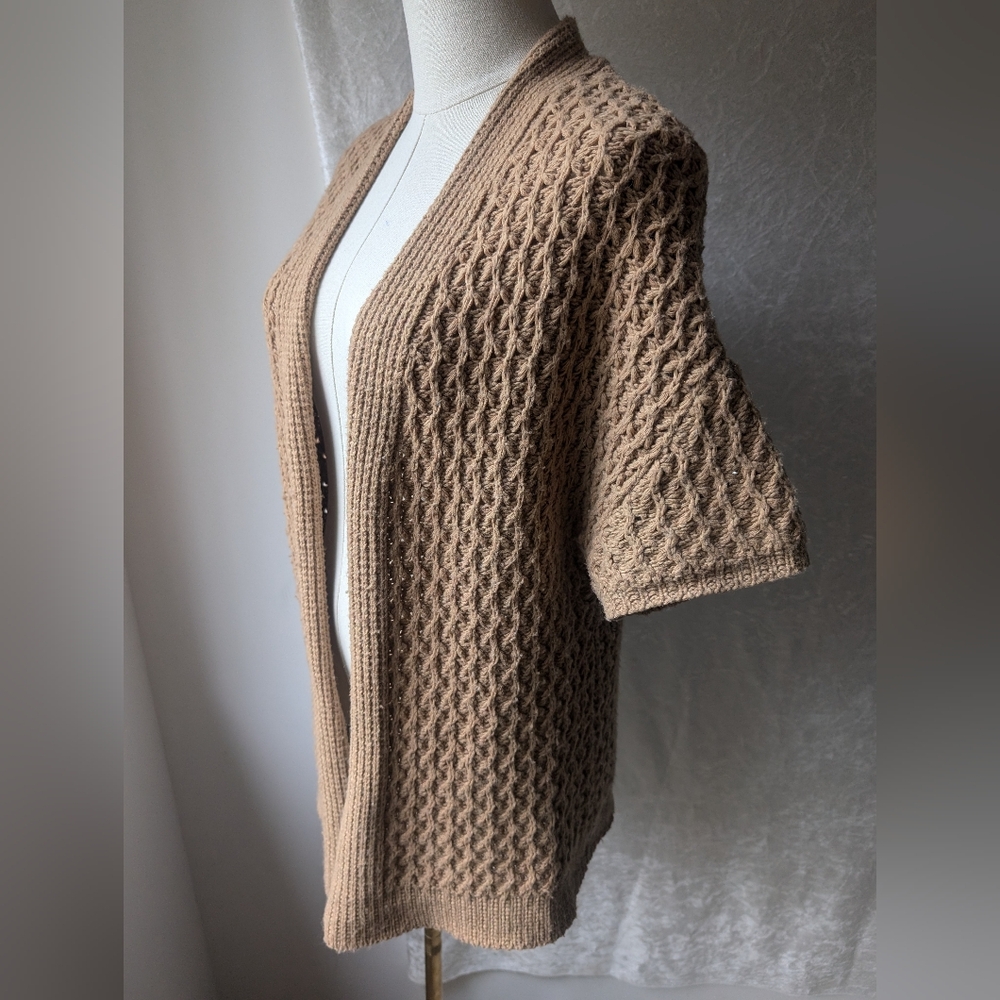 Coldwater Creek Desert Tan Short Sleeve Cardigan Wool Blend